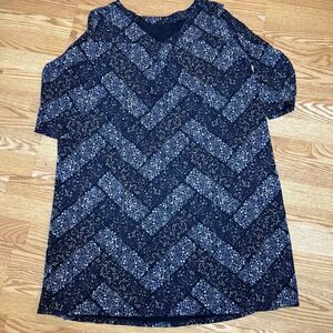 J. Jill Wearever Collection XL Blue Floral Print Rayon  Stretch Dress